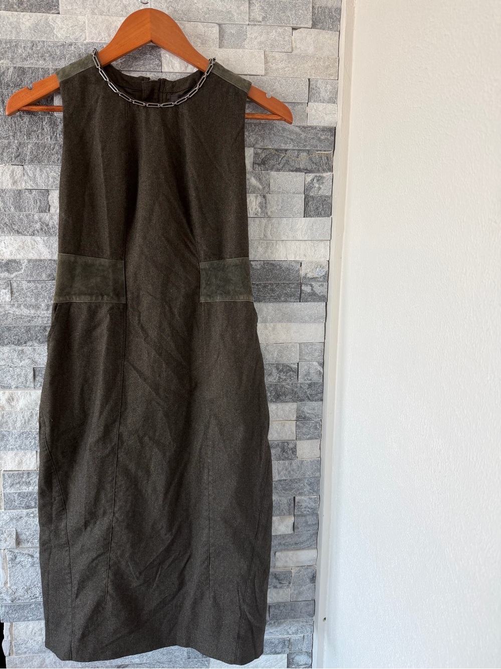 BELSTAFF Camborne Exposed Zip Military Suede Trim Stretch Flannel Dress-40, 4-6